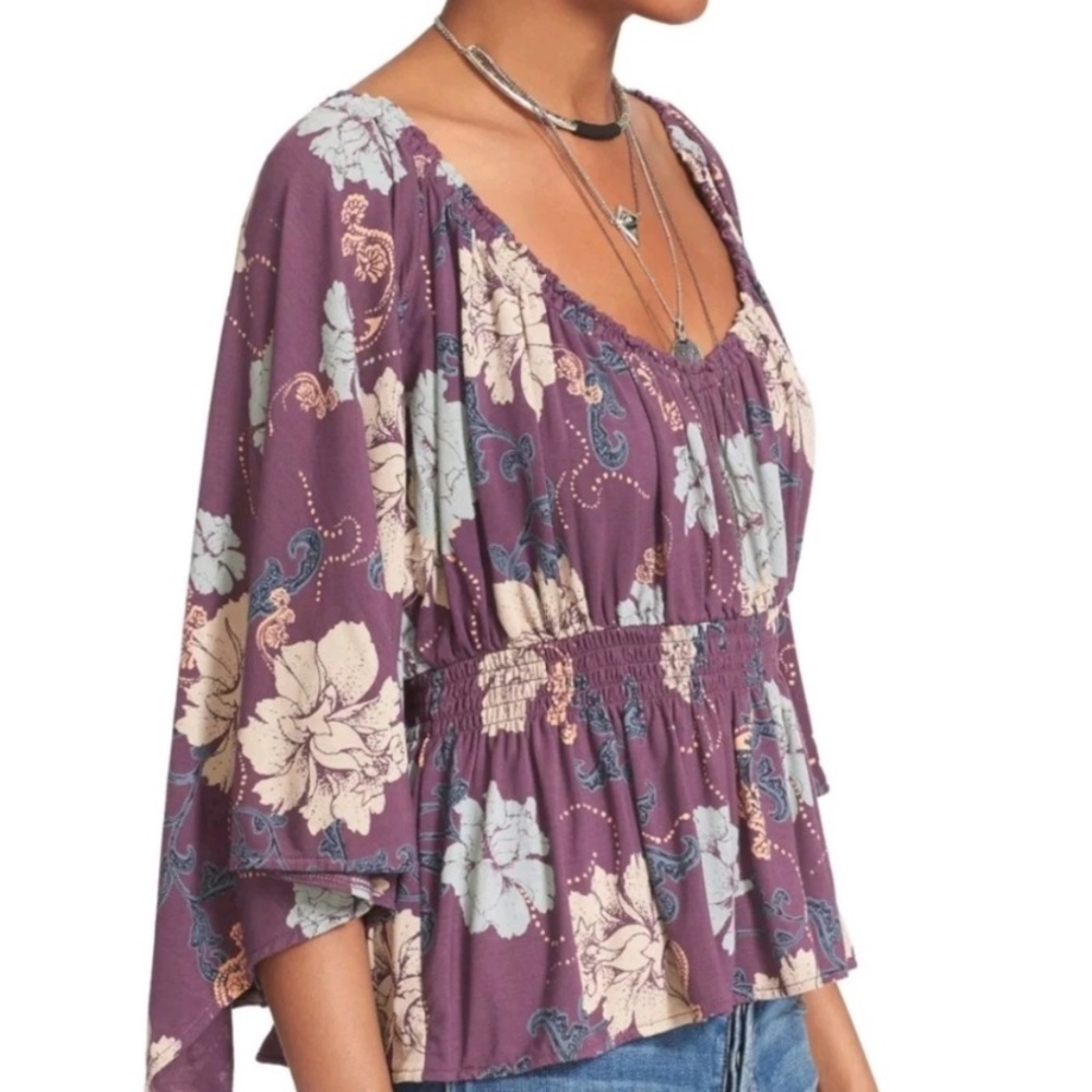 Free People Purple Floral Scoop Neck Top